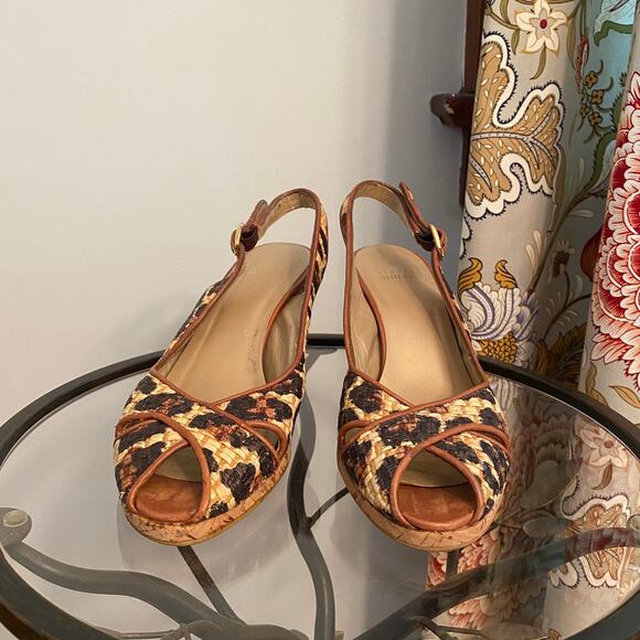 Stuart Weitzman animal print peep toe cork wedge shoes - Picture 13 of 14